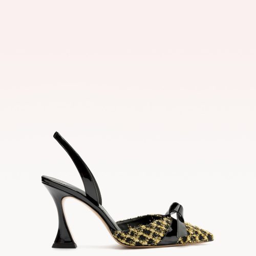 Clarita Bell Slingback 85 Tweed Oro Pumps P/24 35 Oro Tweed Lurex Noir/New Patent Leather/Nappa Ki