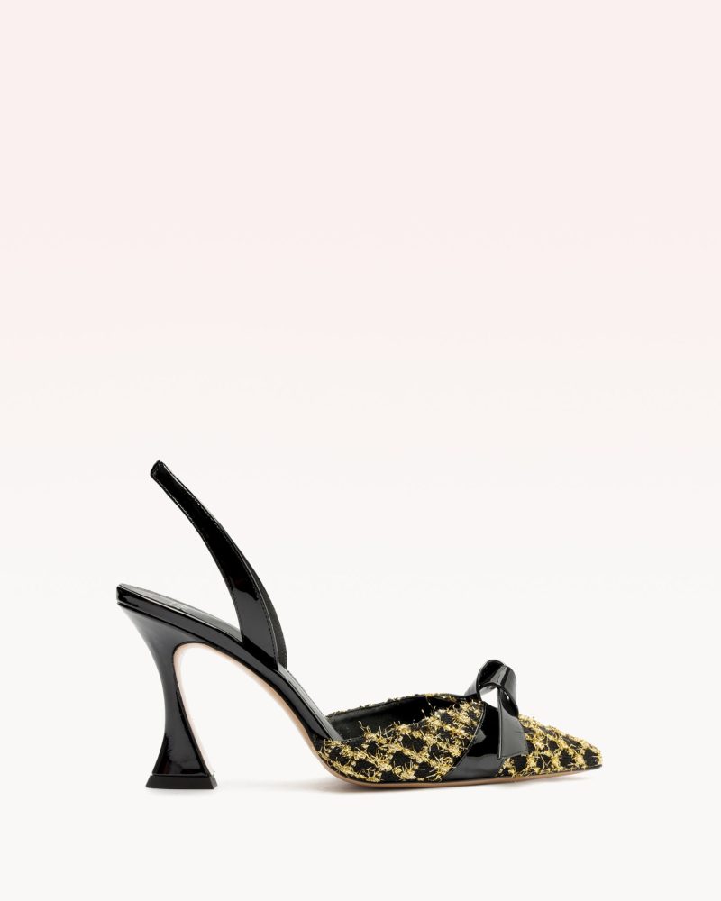 Clarita Bell Slingback 85 Tweed Oro Pumps P/24 35 Oro Tweed Lurex Noir/New Patent Leather/Nappa Ki