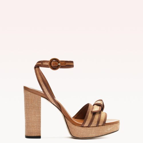 Grosgrain Raffia Platform Sandals R/25 35 Brown Synthetic