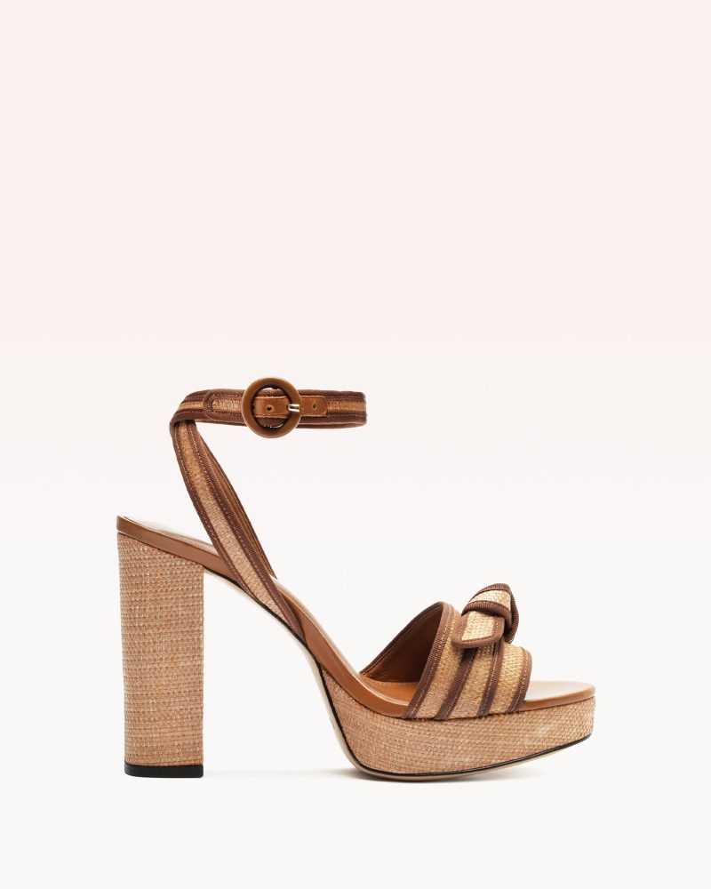 Grosgrain Raffia Platform Sandals R/25 35 Brown Synthetic