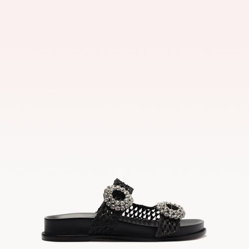 Salma Raffia Crystal Flat Flats R/25 35 Black Raffia