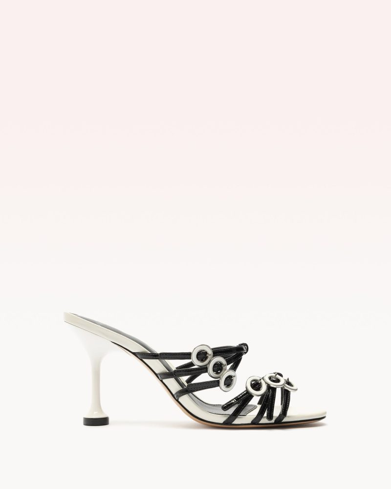 Tracy 85 Black & White Sandals P/24 35 Black New Patent Leather/Nappa Ki