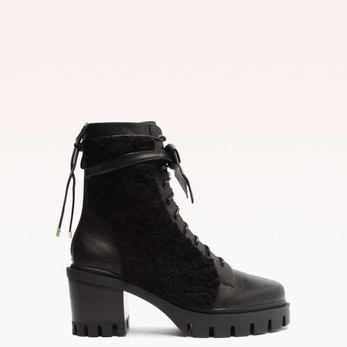 Shearling Clarita Combat Bootie 65 Black Boots R/23 35 Black Nappa Elegance & Curly Shearling