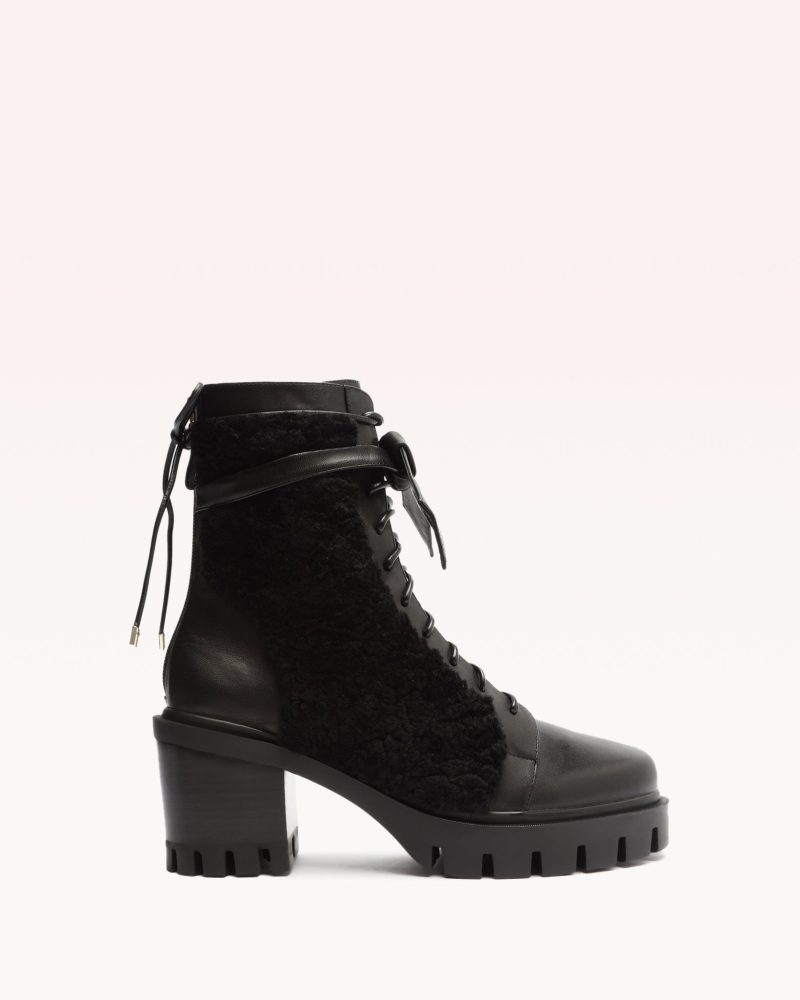 Shearling Clarita Combat Bootie 65 Black Boots R/23 35 Black Nappa Elegance & Curly Shearling