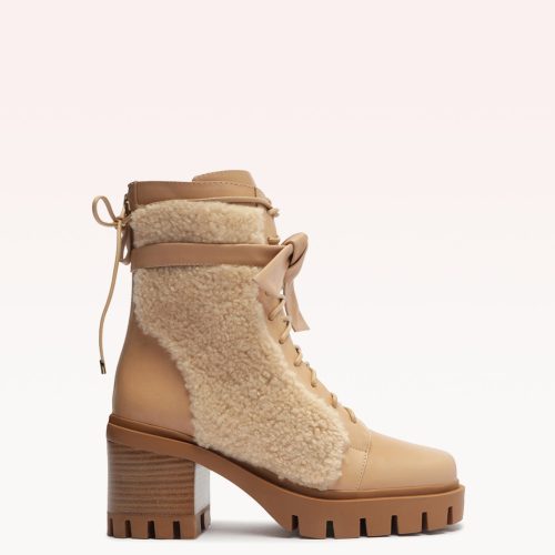 Shearling Clarita Combat Bootie 65 Beige Boots R/23 35 Beige Nappa Elegance & Curly Shearling