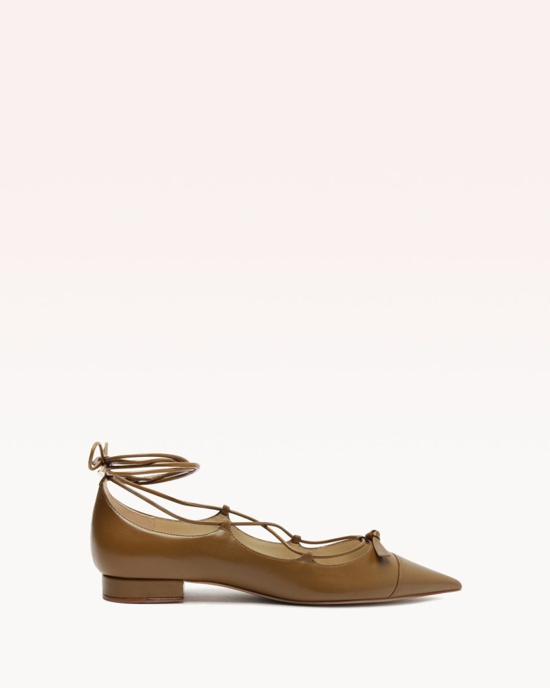 Slim Clarita Lace Up Flat Flats F/24 35 Kelp Nappa Leather