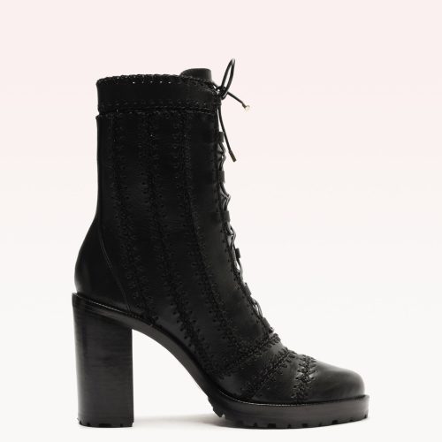 Regina Combat Block 90 Bootie Booties F/24 35 BLACK LEATHER