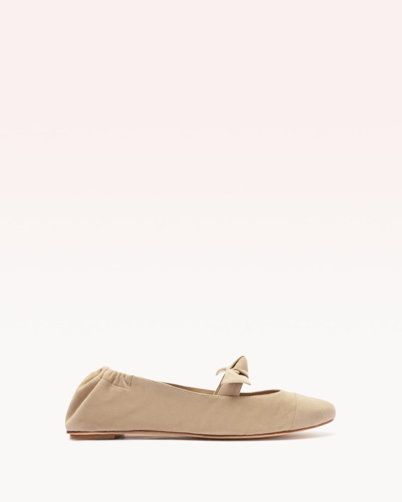 Clarita Ballerina Suede Flat Semolina Sandals R/24 35 Semolina Suede