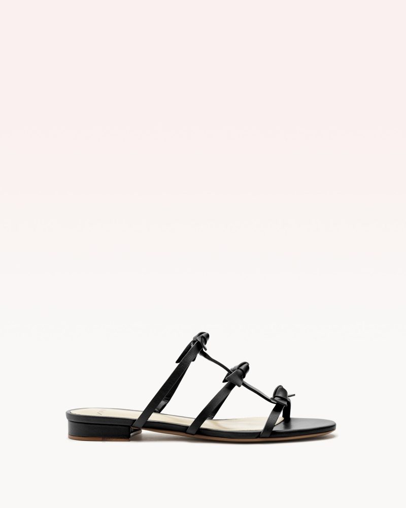 Slim Lolita Slide Black Flats Holiday- R/25 35 Black Leather