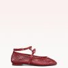 Slim Clarita Ballet Mesh Red Flats S/25 35 Red Nappa Kiss