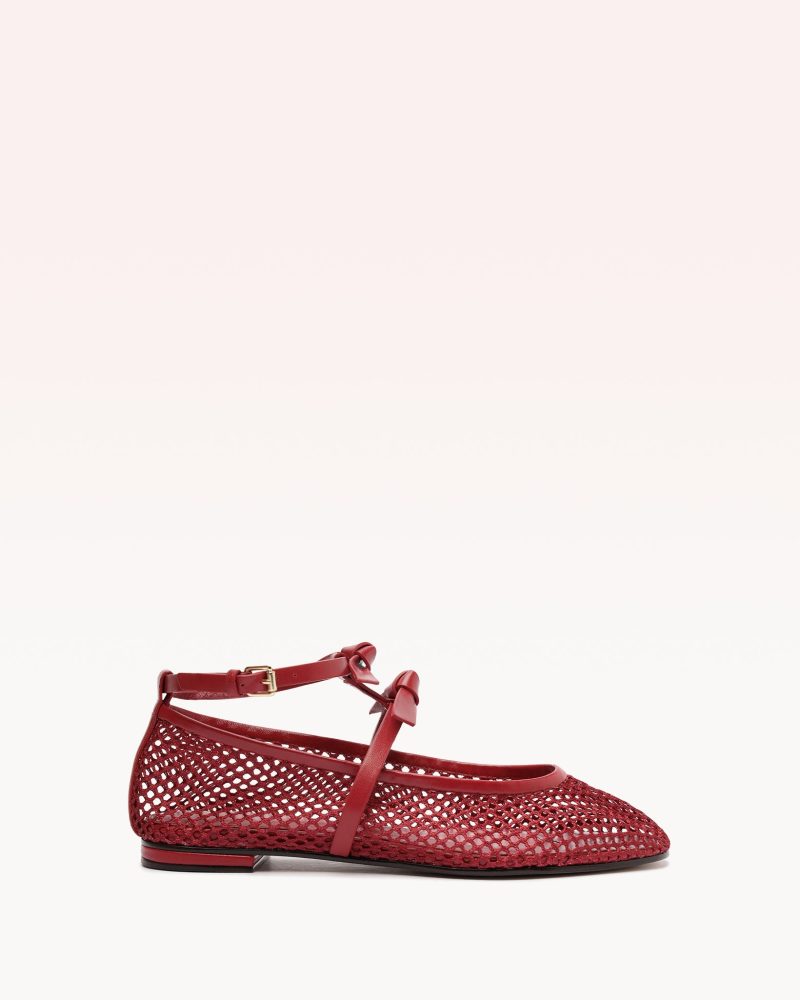 Slim Clarita Ballet Mesh Red Flats S/25 35 Red Nappa Kiss