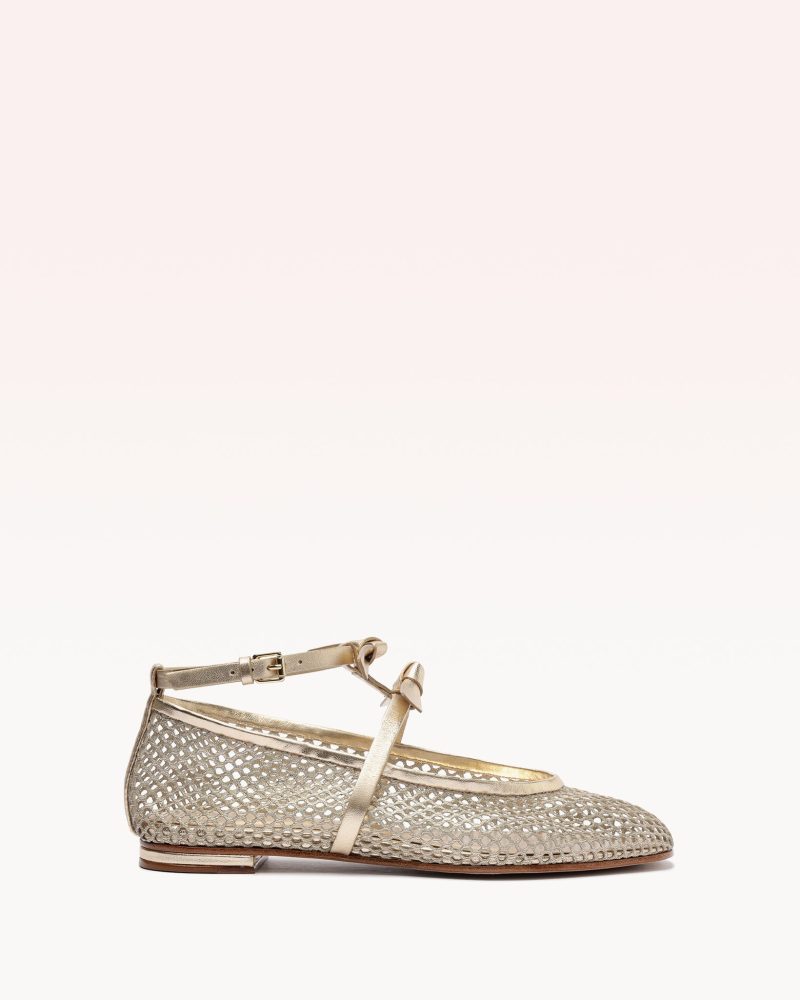 Slim Clarita Ballet Mesh Golden Flats S/25 35 Golden Leather