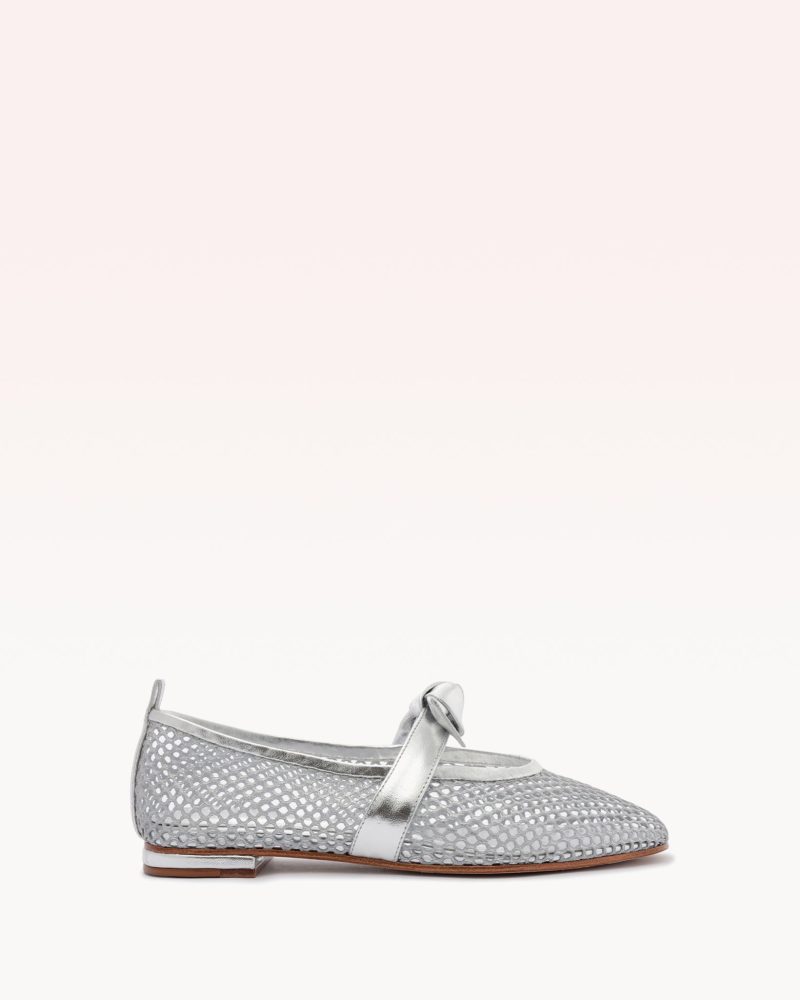 Clarita Ballerina Mesh Silver Flats S/25 35 Silver Leather